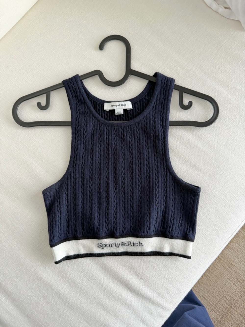 Sporty & Rich Navy Cable-Knit Cropped Tank